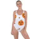 Funny Spooky Halloween Pumpkins Pattern White Orange Bring Sexy Back Swimsuit View1