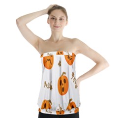 Funny Spooky Halloween Pumpkins Pattern White Orange Strapless Top by HalloweenParty