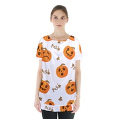 Funny Spooky Halloween Pumpkins Pattern White Orange Skirt Hem Sports Top by HalloweenParty