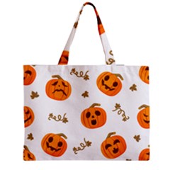 Funny Spooky Halloween Pumpkins Pattern White Orange Medium Tote Bag by HalloweenParty