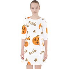 Funny Spooky Halloween Pumpkins Pattern White Orange Pocket Dress