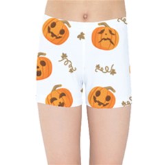 Funny Spooky Halloween Pumpkins Pattern White Orange Kids Sports Shorts by HalloweenParty