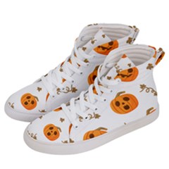 Funny Spooky Halloween Pumpkins Pattern White Orange Women s Hi-top Skate Sneakers by HalloweenParty