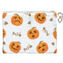 Funny Spooky Halloween Pumpkins Pattern White Orange Canvas Cosmetic Bag (XXL) View2