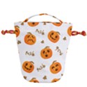 Funny Spooky Halloween Pumpkins Pattern White Orange Drawstring Bucket Bag View2