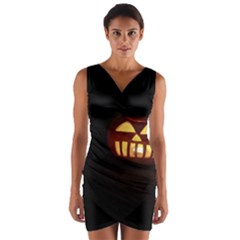 Funny Spooky Scary Halloween Pumpkin Jack O Lantern Wrap Front Bodycon Dress by HalloweenParty