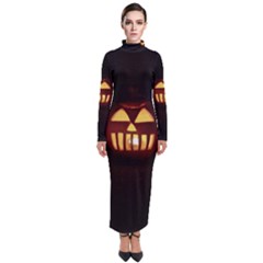 Funny Spooky Scary Halloween Pumpkin Jack O Lantern Turtleneck Maxi Dress