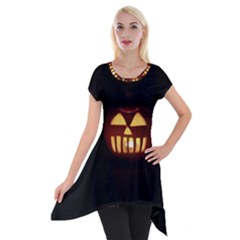 Funny Spooky Scary Halloween Pumpkin Jack O Lantern Short Sleeve Side Drop Tunic by HalloweenParty