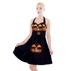 Funny Spooky Scary Halloween Pumpkin Jack O Lantern Halter Party Swing Dress  by HalloweenParty