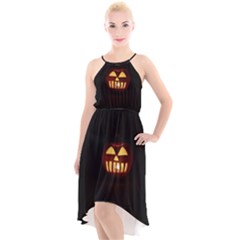 Funny Spooky Scary Halloween Pumpkin Jack O Lantern High-low Halter Chiffon Dress  by HalloweenParty