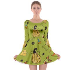 Funny Scary Spooky Halloween Party Design Long Sleeve Skater Dress by HalloweenParty