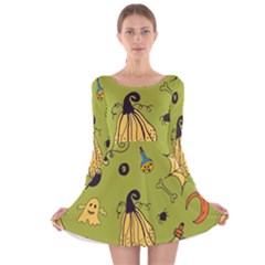 Funny Scary Spooky Halloween Party Design Long Sleeve Velvet Skater Dress by HalloweenParty