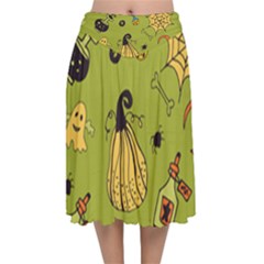 Funny Scary Spooky Halloween Party Design Velvet Flared Midi Skirt by HalloweenParty