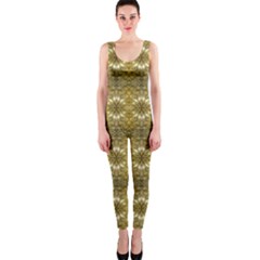 Golden Ornate Pattern One Piece Catsuit by dflcprintsclothing
