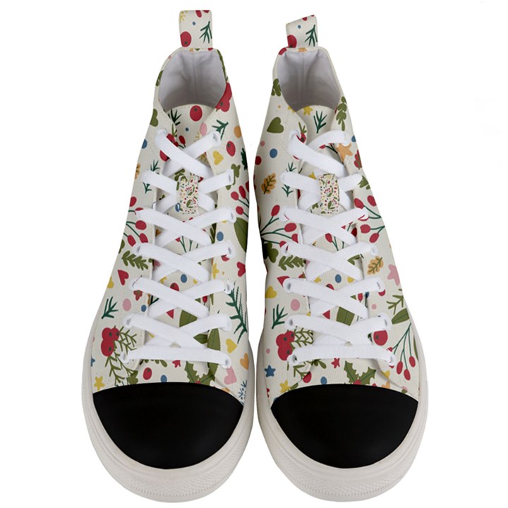 Floral Christmas pattern  Men s Mid-Top Canvas Sneakers