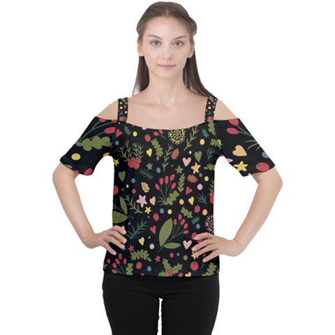 Floral Christmas Pattern  Cutout Shoulder Tee by Valentinaart
