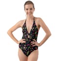 Floral Christmas pattern  Halter Cut-Out One Piece Swimsuit View1