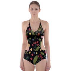 Floral Christmas Pattern  Cut-out One Piece Swimsuit by Valentinaart