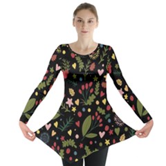 Floral Christmas Pattern  Long Sleeve Tunic  by Valentinaart