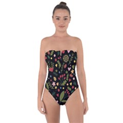 Floral Christmas Pattern  Tie Back One Piece Swimsuit by Valentinaart