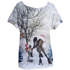 Christmas, Cute Bird With Horse Women s Oversized Tee by FantasyWorld7