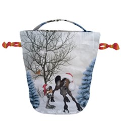 Christmas, Cute Bird With Horse Drawstring Bucket Bag by FantasyWorld7