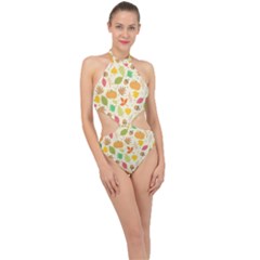 Thanksgiving Pattern Halter Side Cut Swimsuit by Valentinaart