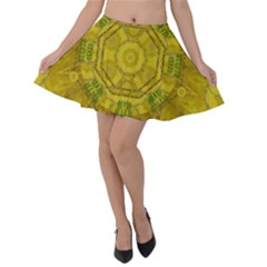 Sunshine Feathers And Fauna Ornate Velvet Skater Skirt by pepitasart