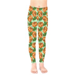 Aquamarine & Orange Autumn Fashion Pumpkins Kids  Legging by PattyVilleDesigns