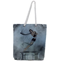 Wonderful  Fairy, Blue Colors Full Print Rope Handle Tote (large) by FantasyWorld7