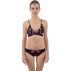 Fantasy Flowers Ornate And Polka Dots Landscape Wrap Around Bikini Set by pepitasart