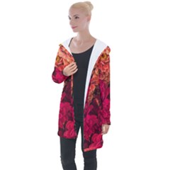 Peach And Pink Zinnias Longline Hooded Cardigan by bloomingvinedesign