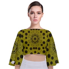 Gold For Golden People And Flowers Tie Back Butterfly Sleeve Chiffon Top by pepitasart