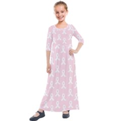 Pink Ribbon - Breast Cancer Awareness Month Kids  Quarter Sleeve Maxi Dress