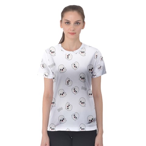 Cute Kawaii Ghost Pattern Women s Sport Mesh Tee by Valentinaart