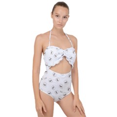 Cute Kawaii Ghost Pattern Scallop Top Cut Out Swimsuit