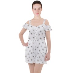 Cute Kawaii Ghost Pattern Ruffle Cut Out Chiffon Playsuit by Valentinaart