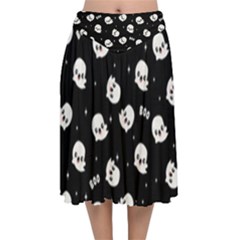 Cute Kawaii Ghost Pattern Velvet Flared Midi Skirt by Valentinaart