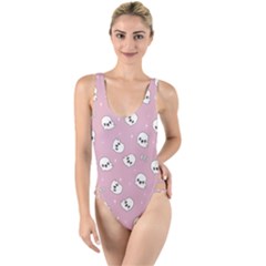 Cute Kawaii Ghost Pattern High Leg Strappy Swimsuit by Valentinaart