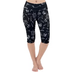 Human Skeleton Pattern - Halloween  Lightweight Velour Cropped Yoga Leggings by Valentinaart