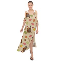 Thanksgiving Turkey Pattern Maxi Chiffon Cover Up Dress by Valentinaart