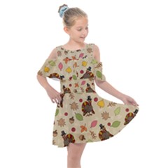 Thanksgiving Turkey Pattern Kids  Shoulder Cutout Chiffon Dress by Valentinaart