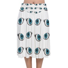 Blue Eyes Pattern Velvet Flared Midi Skirt by Valentinaart