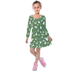 Christmas Pattern Kids  Long Sleeve Velvet Dress by Valentinaart