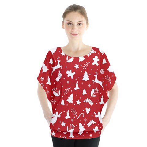 Christmas Pattern Batwing Chiffon Blouse by Valentinaart