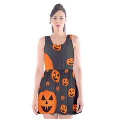 Halloween Pumpkin Autumn Fall Scoop Neck Skater Dress by Sapixe