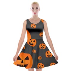 Halloween Pumpkin Autumn Fall Velvet Skater Dress by Sapixe