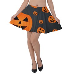 Halloween Pumpkin Autumn Fall Velvet Skater Skirt by Sapixe