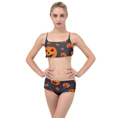 Halloween Pumpkin Autumn Fall Layered Top Bikini Set by Sapixe