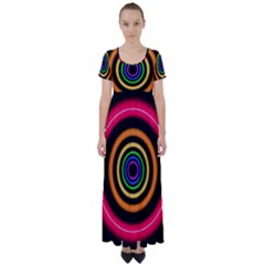 Neon Light Abstract Pattern Lines High Waist Short Sleeve Maxi Dress